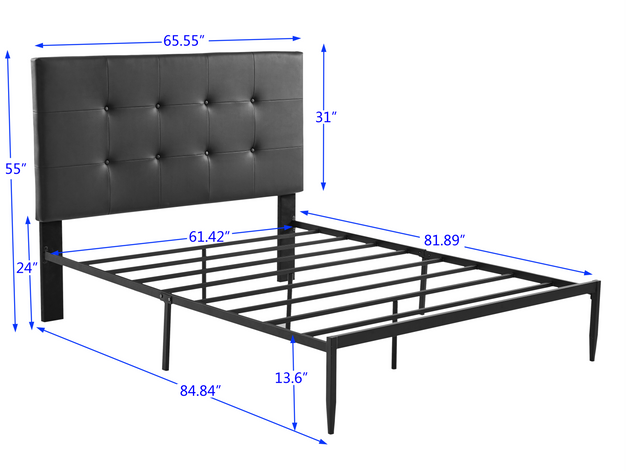 B112 Queen bed PVC cover haedboard with Sponge interlayer. Strong iron frame with high temperature paint