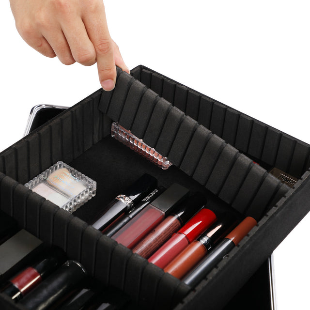 4-in-1 Makeup Travel Case with 360° Rolling Wheels, Locks, Keys and Adjustable Dividers, Pink