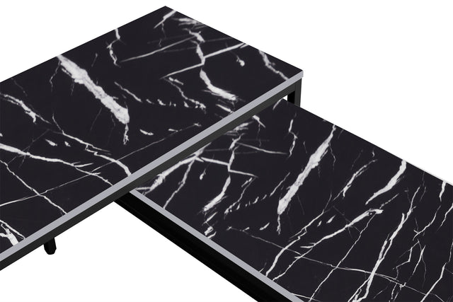 Modern Nesting Coffee Tables Set, Marble BLACK, 2pc