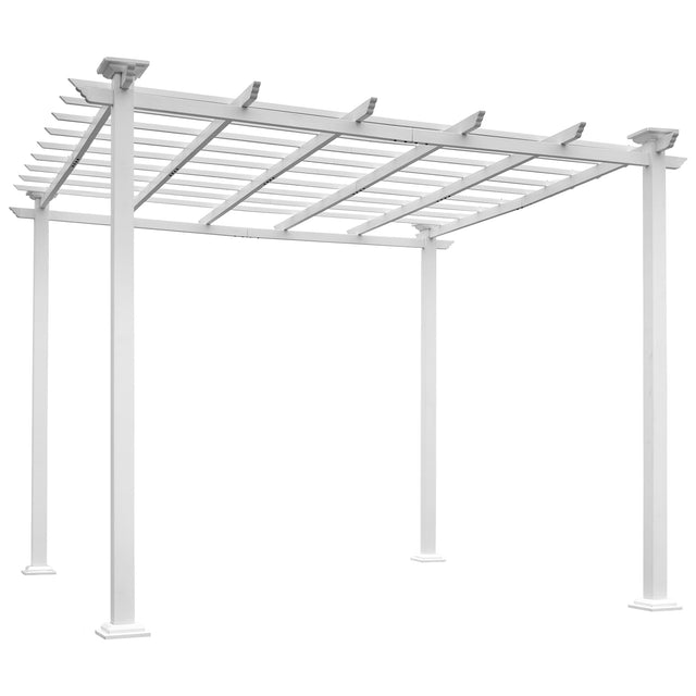 GO 10’ x 10’ White Iron Pergola Gazebo for Vines Pure Iron Chic Lid Cover Design Sleek Seams Hidden Joints Elegant White Trellis