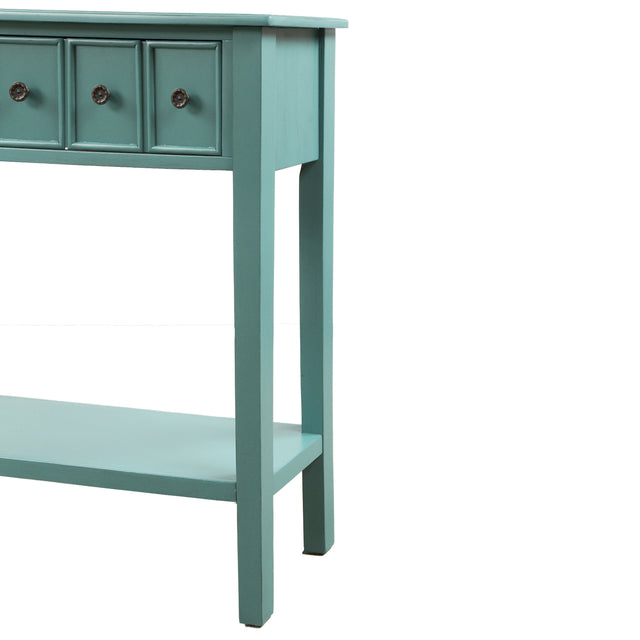 TREXM Rustic Entryway Console Table, 60" Long Sofa Table with two Different Size Drawers and Bottom Shelf for Storage (Blue)