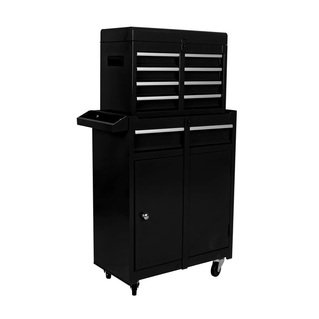 Detachable 5 Drawer Tool Chest with Bottom Cabinet and one Adjustable Shelf--Black