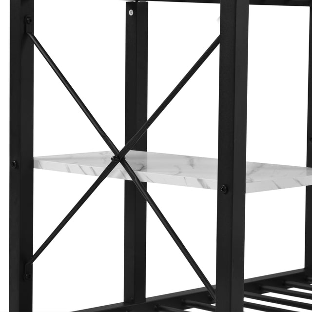 TOPMAX Multifunctional Counter Height Kitchen Dining Room Prep Table Kitchen Island, Kitchen Rack with Large Worktop, Console Side Table for Living Room, Faux Marble Tabletop