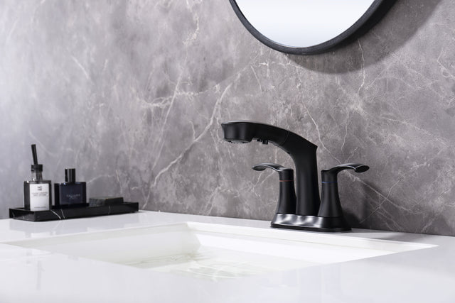 Bathroom Faucets for Sink 3 Hole,Brushed Nickel Bathroom Faucet with Pull Out Multi Functional Sprayer,Vanity Sink Faucet 2 Handle Centerset 4 inch Pull Down Faucet with 2 Water Lines,RV Camper Faucet