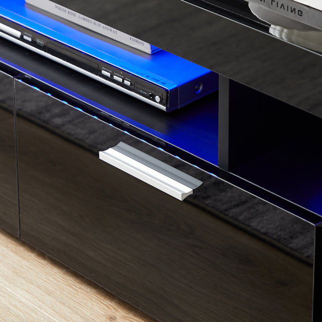 20 minutes quick assemble,Black morden TV Stand with LED Lights,high glossy front TV Cabinet,can be assembled in Lounge Room, Living Room or Bedroom,color:black