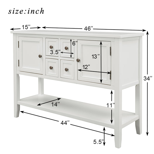 TREXM Cambridge Series Buffet Sideboard Console Table with Bottom Shelf (White)