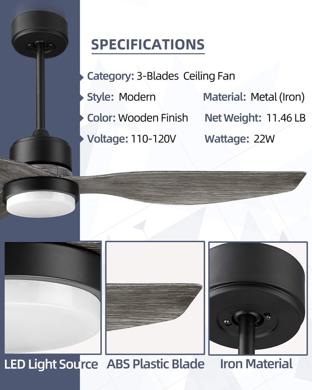 Blade LED Propeller Ceiling Fan with Remote Control 52inch(wood color)