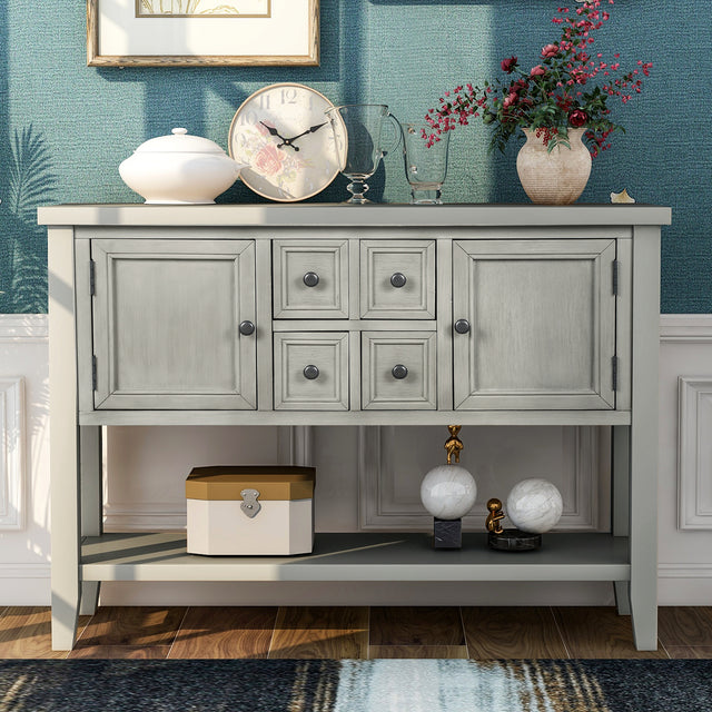 TREXM Cambridge Series Buffet Sideboard Console Table with Bottom Shelf (Antique Gray)