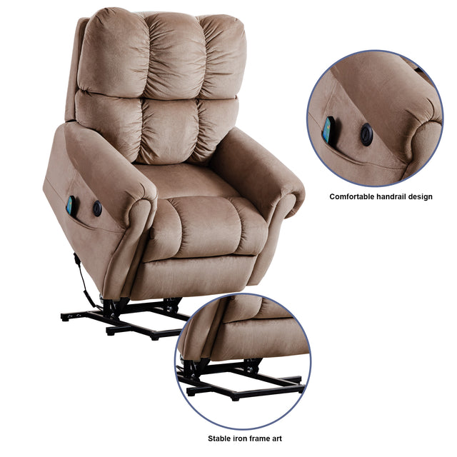 Electric lift recliner with heat therapy and massage, suitable for the elderly, heavy recliner, with modern padded arms and back, camel