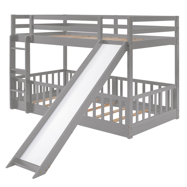 Twin Over Twin Bunk Bed with Slide and Ladder, Gray(Old SKU:LP000009AAE)