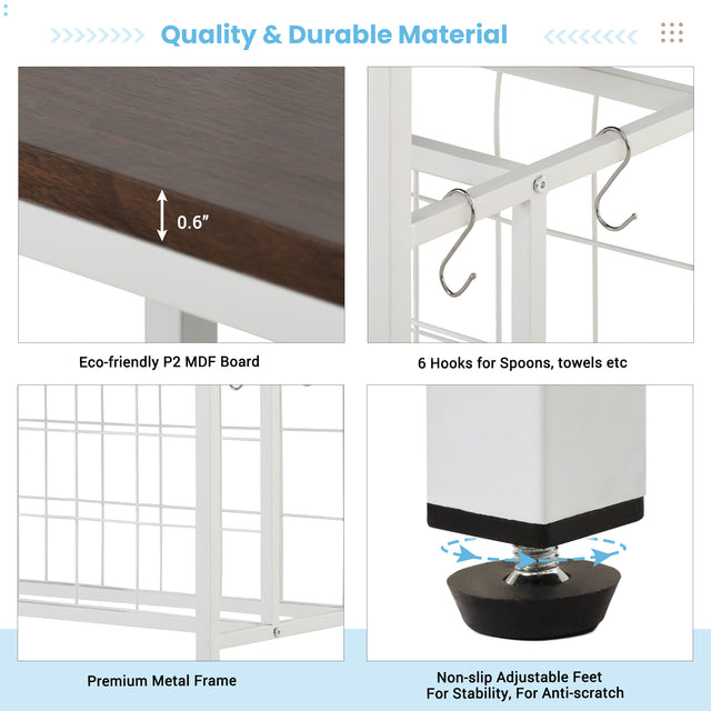 TOPMAX Updated Industrial Modern 5-Tier Baker Rack, Freestanding Bar Wine Rack Table with Glass& Cup Holders&Hooks, Dark Brown