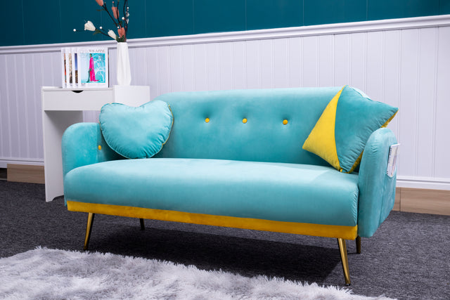 2156 sofa includes 2 pillows 58" blue velvet sofa for small spaces