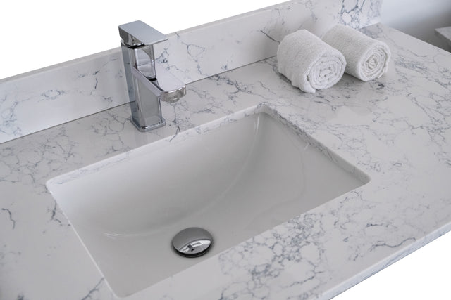Montary 43"x 22" bathroom stone vanity top carrara jade engineered marble color with undermount ceramic sink and single faucet hole with backsplash