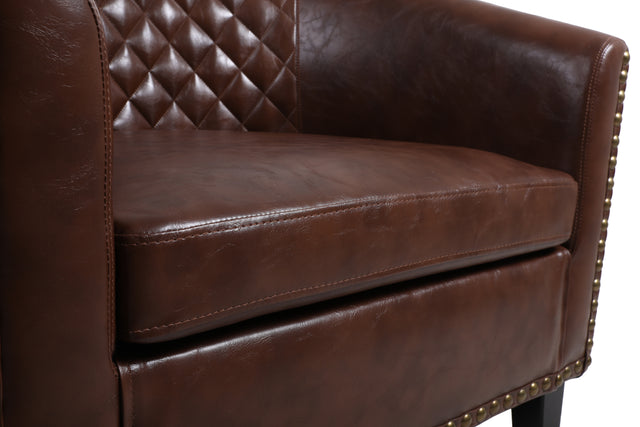 COOLMORE accent Barrel chair living room chair with nailheads and solid wood legs Brown pu leather