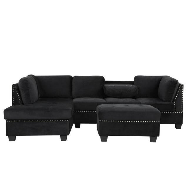 104.5" Reversible Sectional Sofa Space Saving with Storage Ottoman Rivet Ornament L-shape Couch for Small or Large Space Dorm Apartment,Black(旧SG000406AAA)