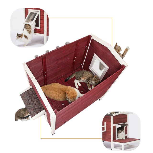 Feral Cat House, Larger Design for 3 Adult Outdoor Cats Weatherproof