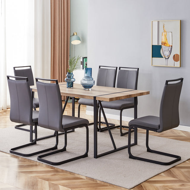 Rustic Industrial Rectangular Wood Dining Table For 4-6 Person, With 1.5" Thick Engineered Wood Tabletop and Black Metal Legs, Writing Desk For Kitchen Dining Living Room, 63" W x 35.4" D x 29.92" H