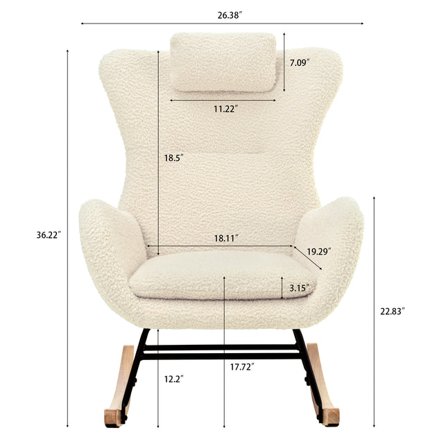 Rocking Chair - with rubber leg and cashmere fabric, suitable for living room and bedroom