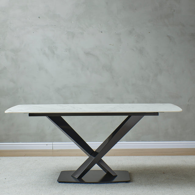 Sintered stone dinning table with 4 pcs Chairs ,Carrara white color , Modern Dinning table 63inch with solid black frame