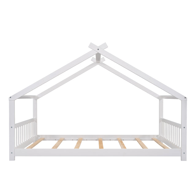 Full Size House Bed Wood Bed, White