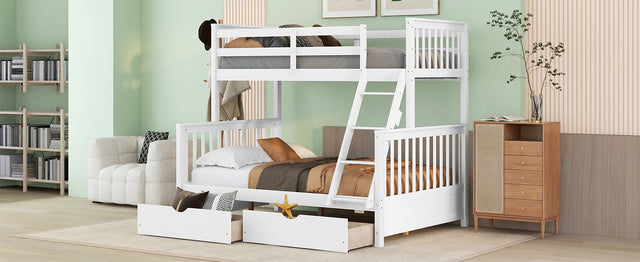Twin-Over-Full Bunk Bed with Ladders and Two Storage Drawers (White) ( old sku:LT000165AAK)
