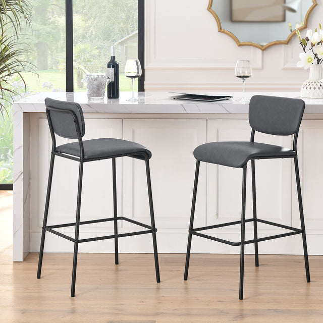 Pu Faux Leather Bar Stools Set of 2, Pub Barstools with Back and Footrest, Grey (18.25"x20“x38.5”)