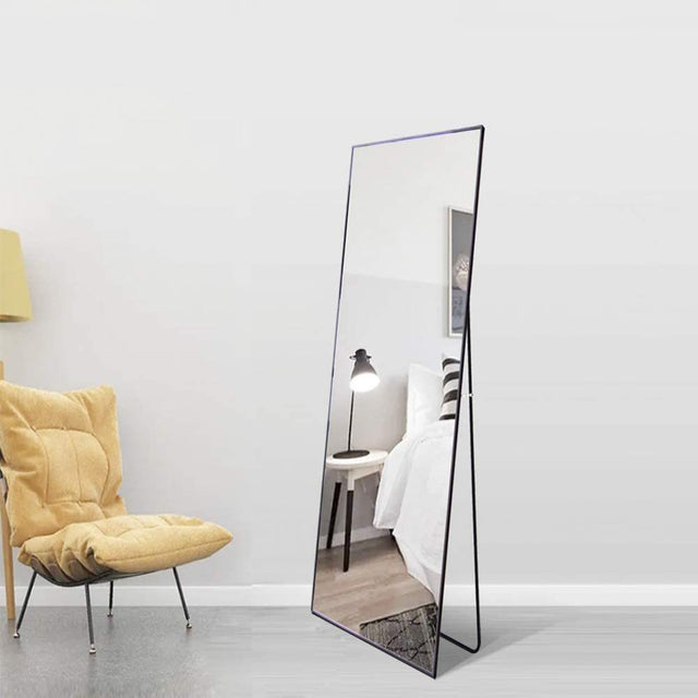 Miro 1500 400-b Full Length Mirror Floor Mirror Hanging Standing or Leaning, Bedroom Mirror Wall-Mounted Mirror with Black Aluminum Alloy Frame, 59" x 15.7"