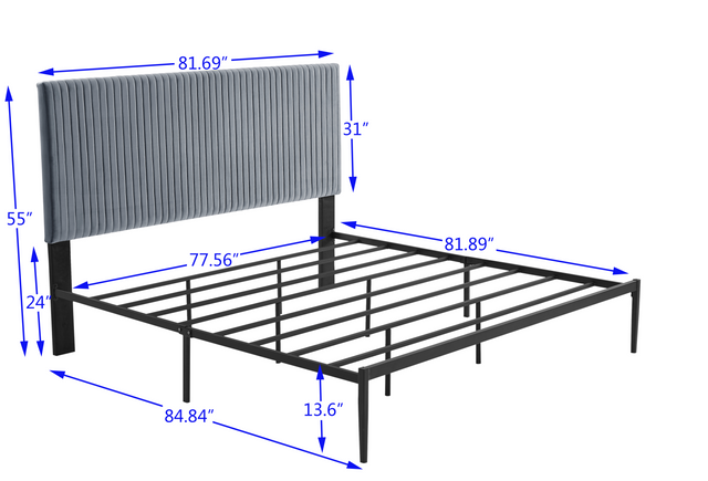 B110 King bed Beautiful line stripe cushion headboard Strong iron frame with high temperature paint