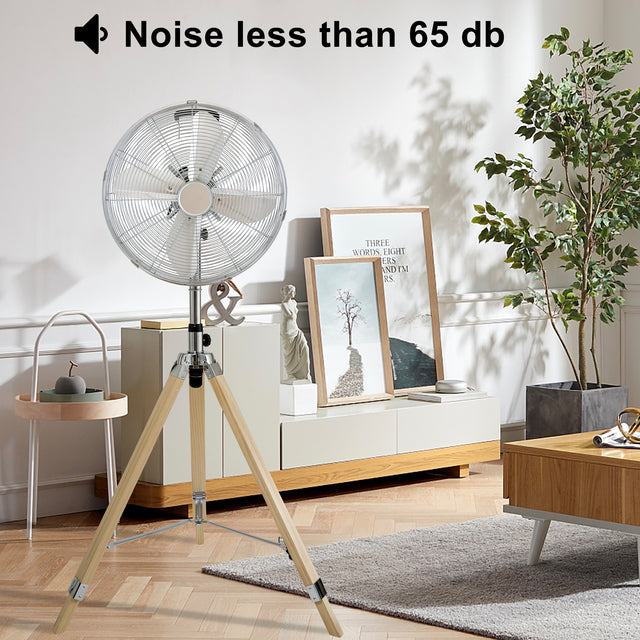 Simple Deluxe Retro Tripod Fan, Home Air Circulation Nostalgic Vertical Fan, 3 Speeds, Adjustable Height, Silver-16 Inch, 16 Inch