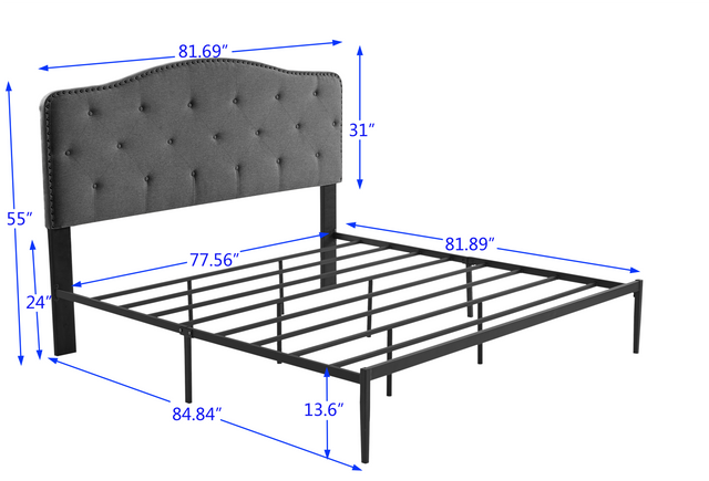 B113 King bed, Beautiful headboard with buttons Strong iron frame with high temperature paint