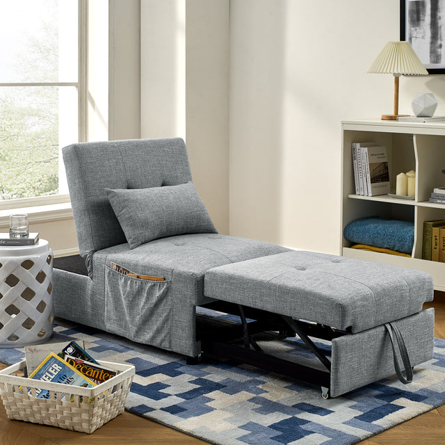 Folding Ottoman Sleeper Sofa Bed, 4 in 1 Function, Work as Ottoman, Chair ,Sofa Bed and Chaise Lounge for Small Space Living, Grey (44” x 26” x 33”H)