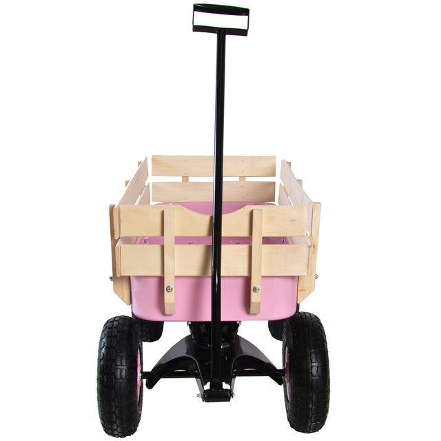 Outdoor Wagon All Terrain Pulling w/Wood Railing Air Tires Children Kid Garden
