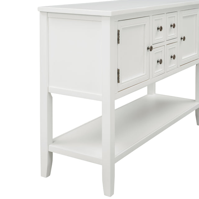 TREXM Cambridge Series Buffet Sideboard Console Table with Bottom Shelf (White)