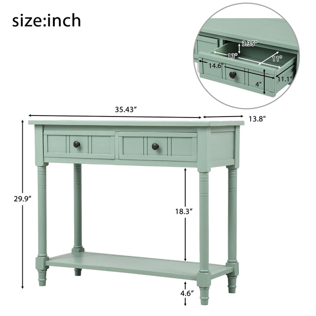 TREXM Daisy Series Console Table Traditional Design with Two Drawers and Bottom Shelf Acacia Mangium (Retro blue)