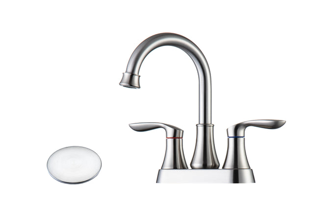 2-Handle Lavatory Faucet Brushed Nickel Bathroom Sink Faucet with Metal Pop-up Drain and Faucet Supply Lines