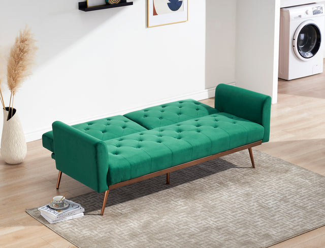 Green Folding Living Room Sofa Bed with Midfoot Including Two Pillows