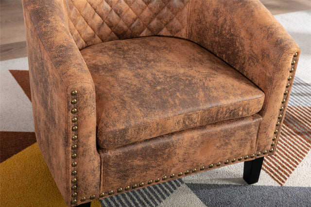 COOLMORE accent Barrel chair living room chair with nailheads and solid wood legs Light Coffee microfiber fabric