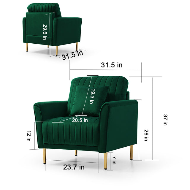 Channel Tufted Green Velvet Singel Living Room Sofa Accent Chair
