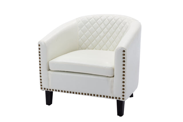 COOLMORE accent Barrel chair living room chair with nailheads and solid wood legs white pu leather