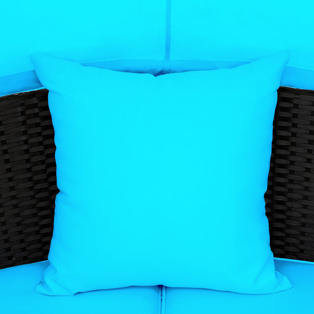 Outdoor rattan daybed sunbed with Retractable Canopy Wicker Furniture, Round Outdoor Sectional Sofa Set, black Wicker Furniture Clamshell Seating with Washable Cushions, Backyard, Porch, Blue.