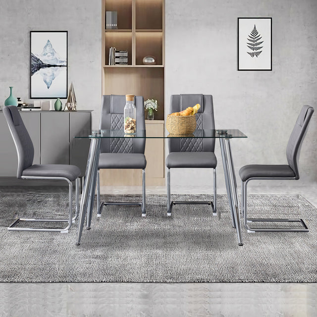 Modern Dining Chairs with Faux Leather Padded Seat Dining Living Room Chairs Upholstered Chair with Metal Legs Design for Kitchen, Living, Bedroom, Dining Room Side Chairs Set of 2 (grey+PU Leather)