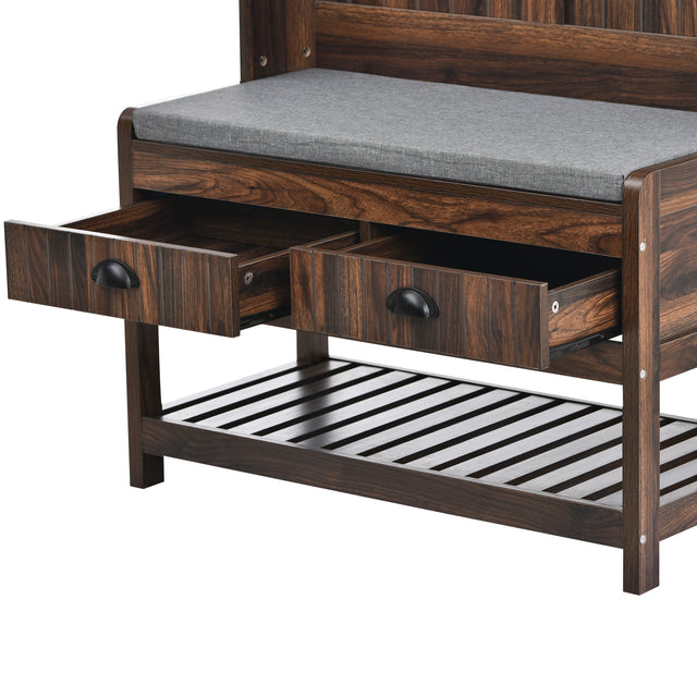 U-Can Hall Tree with 4 Hooks and Hinged Lid, Coat Hanger, Entryway Bench, Storage Bench, 3-in-1 Design, 69INCH, for Entrance, Hallway (Tiger)