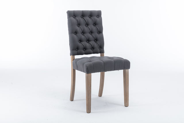 Mid-Century Wooden Frame Linen Fabric Tufted Upholstered Dining Chair,Set of 2,Grey