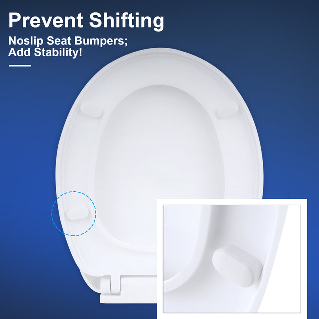 Miibox Removable Round Bowl Matte White Toilet Seat, with Nonslip Grip-Tight Never Loosen Bumpers Prevent Shifting, No Slamming Slow and Quiet-Close Seat, Quick Release for Easy Cleaning