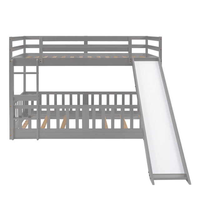 Twin Over Twin Bunk Bed with Slide and Ladder, Gray(Old SKU:LP000009AAE)