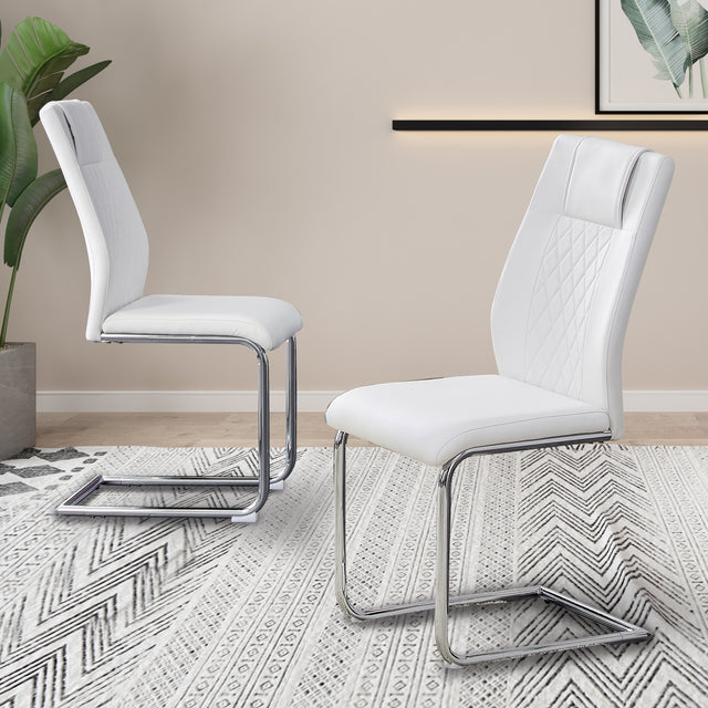 Modern Dining Chairs With Faux Leather Padded Seat Dining Living Room Chairs Upholstered Chair With Metal Legs Design for Kitchen, Living, Bedroom, Office Chairs Set of 2 (White+PU Leather)