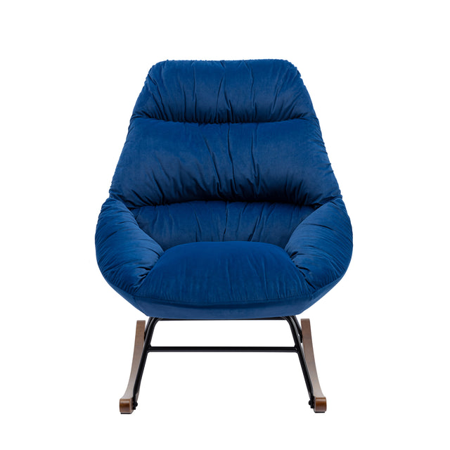 Tufted Upholstered Padded Seat Rocking Chair-Velvet Blue