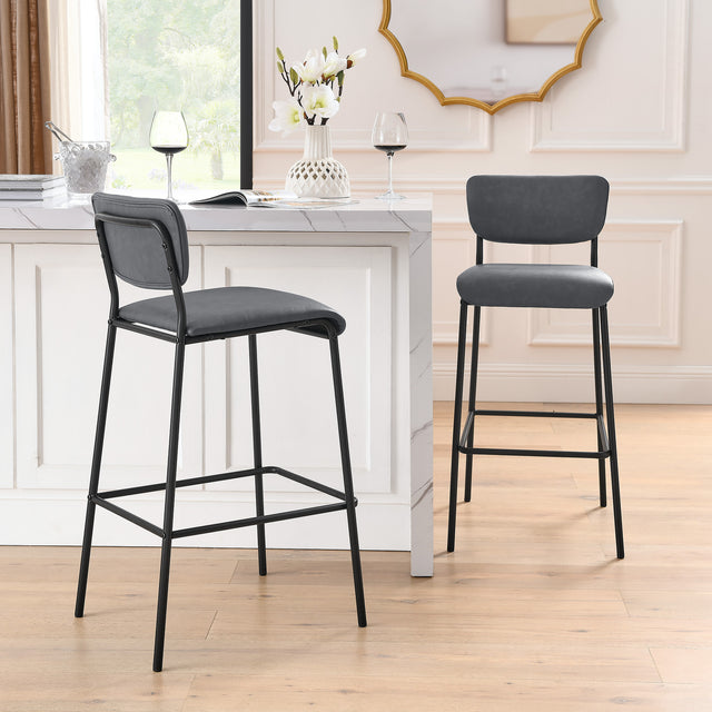 Pu Faux Leather Bar Stools Set of 2, Pub Barstools with Back and Footrest, Grey (18.25"x20“x38.5”)
