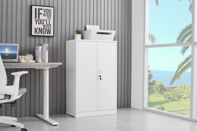 Metal Storage Cabinet with Locking Doors and Adjustable Shelf, Folding Filing Storage Cabinet , Folding Storage Locker Cabinet for Home Office,School,Garage, White
