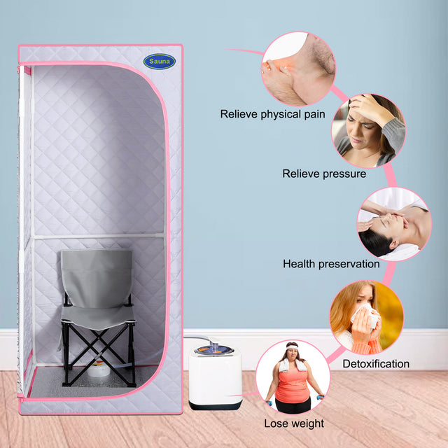 Full Size Portable Grey Steam Sauna tent–Personal Home Spa, with Steam Generator, Remote Control, Foldable Chair, Timer and PVC Pipe Connector Easy to Install.Fast heating, with FCC Certification